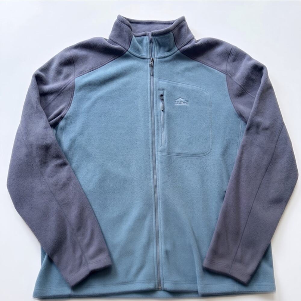 Men's L.L.Bean Sweater Fleece Full-Zip Jacket XL Blue Gray Lightweight Zip Up